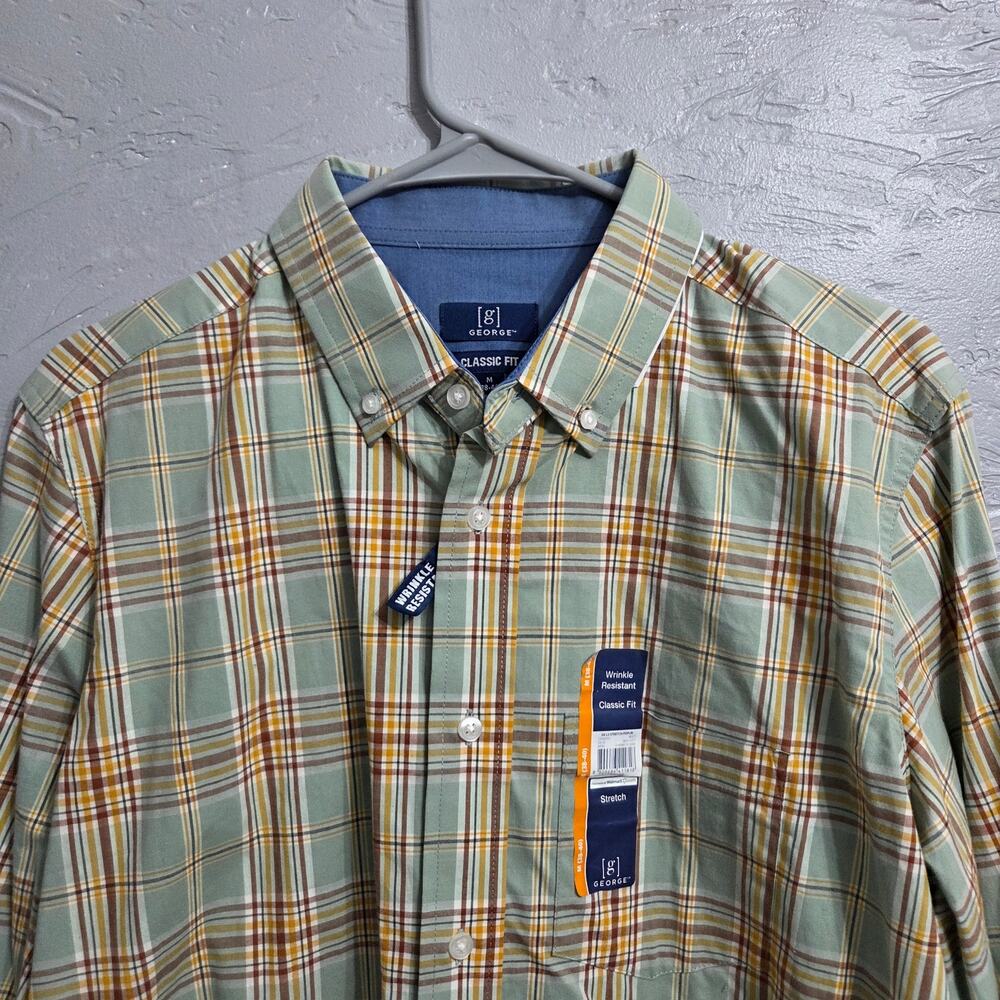 George Men's Classic Fit Plaid Wrinkle Resistant Button Down Casual Shirt Size M